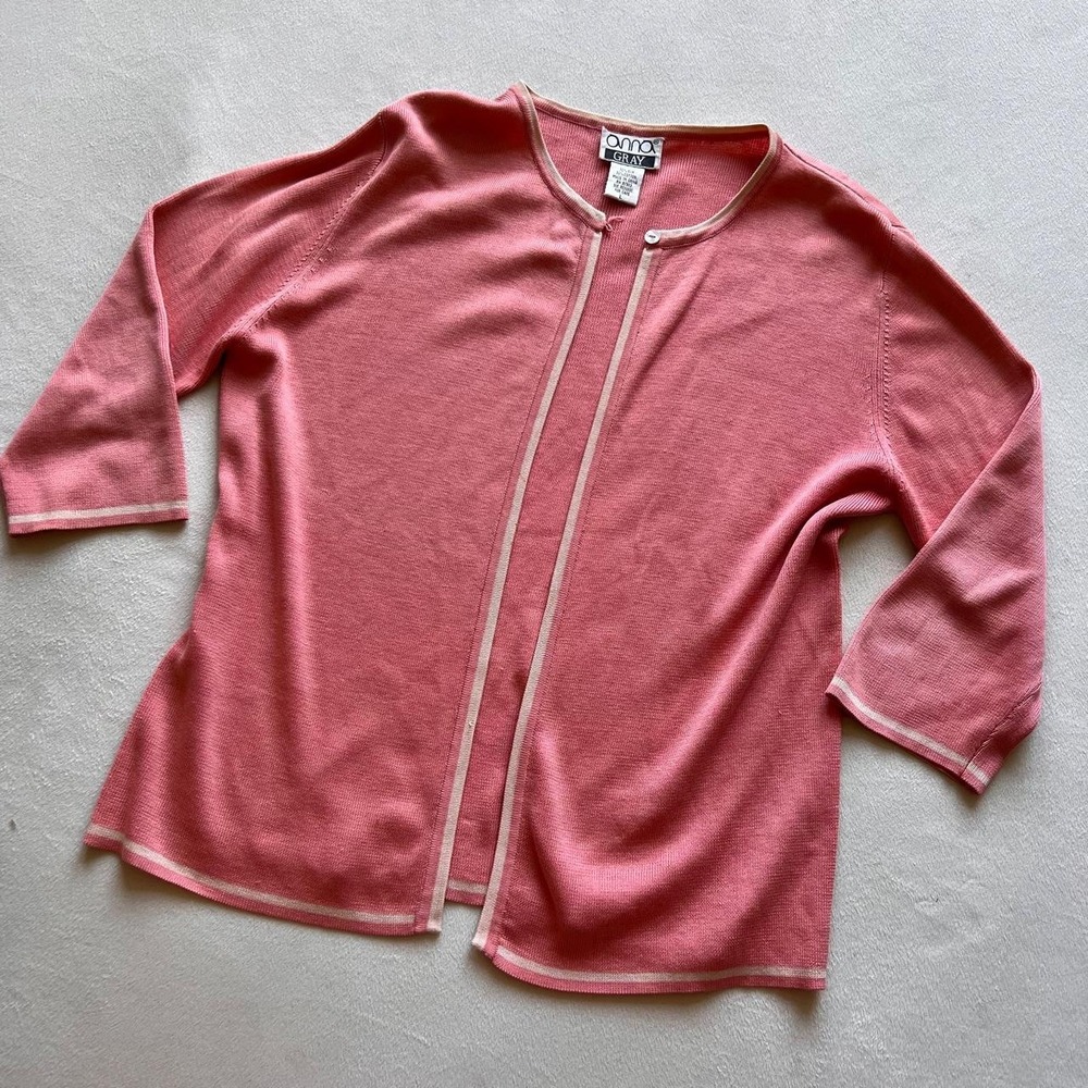 Silk Cotton Vintage Anna Gray Salmon Pink White Cardigan rockabilly sweetheart
